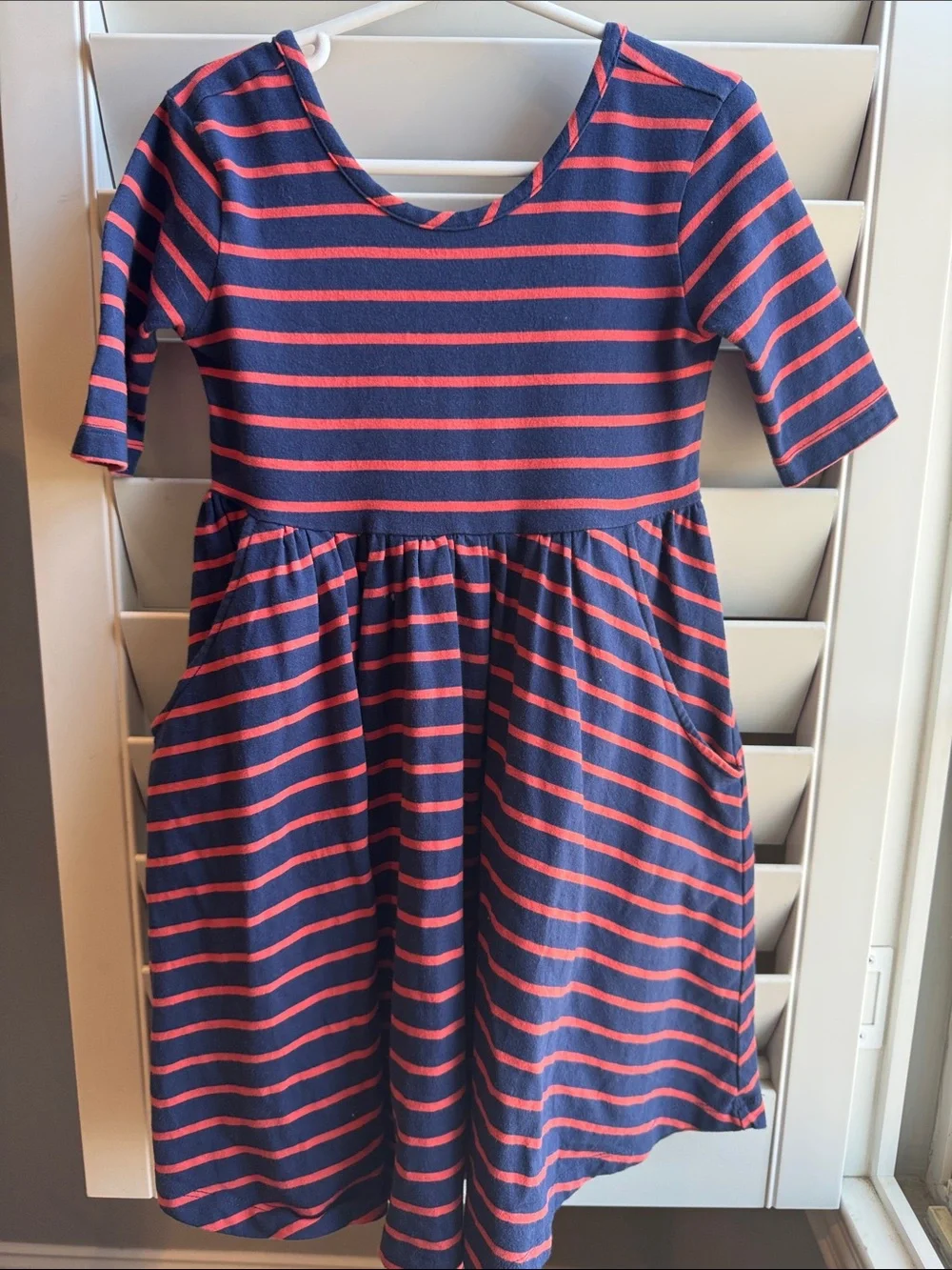 Hanna Andersson Navy and Coral Striped Dress